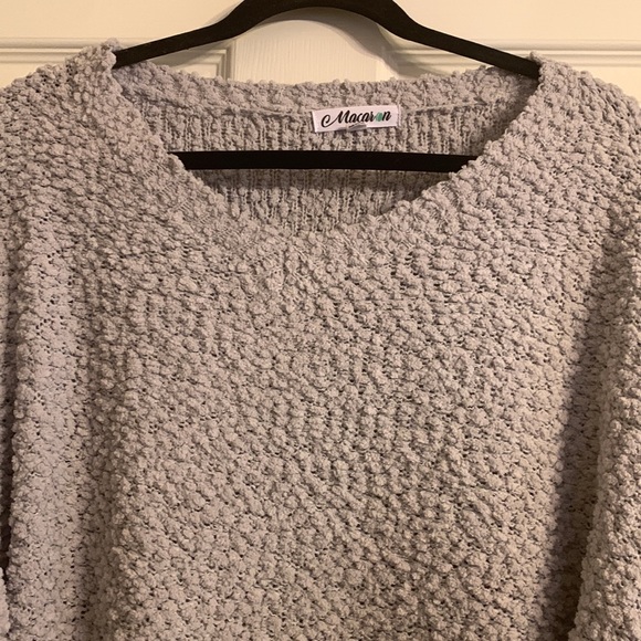 Gray Sherpa V Neck Sweater - Picture 2 of 7